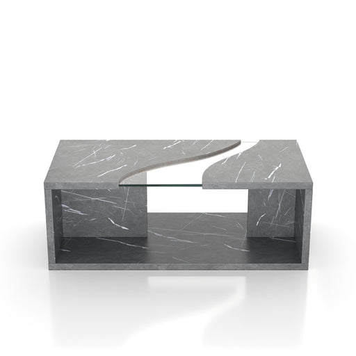 Pendergast Gray Faux Marble and Glass Insert Flat Base Coffee Table