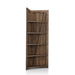 Right angled rustic reclaimed oak five-shelf corner bookcase on a white background