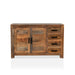 Front facing mango wood storage cabinet with four drawers.