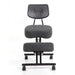 Front-facing modern gray ergonomic kneeling chair with wheels on a white background