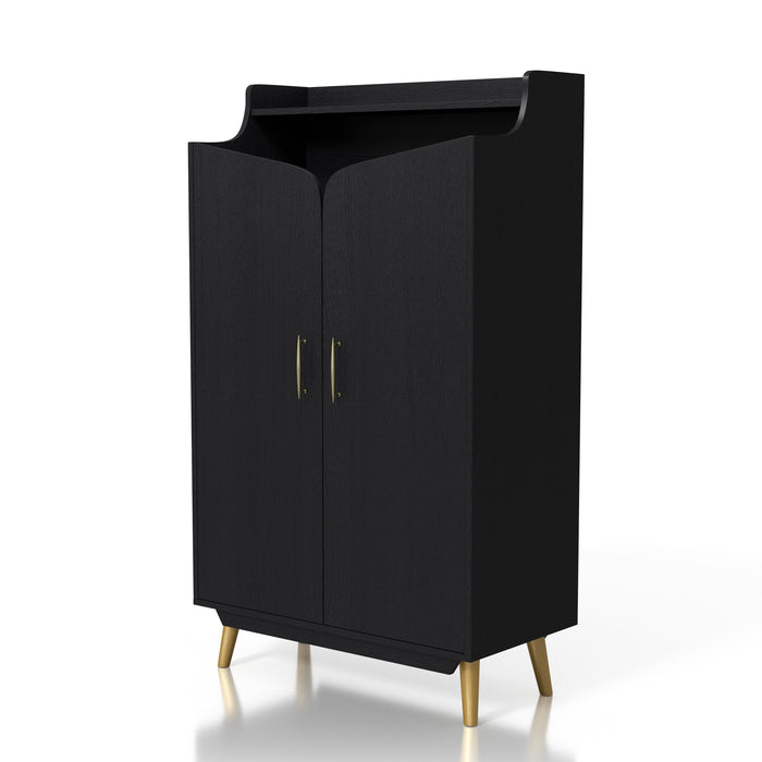 Marlowence Chic Black with Gold 15-Pair Double-Door Shoe Cabinet