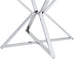 Left-angled modern glam dining table base only in chrome on a white background