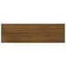 Front-facing top view antique oak trestle bench seat detail on a white background