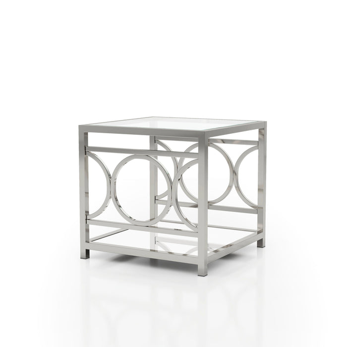 Diaz Chic Glass and Chrome End Table with Mirrored Lower Shelf