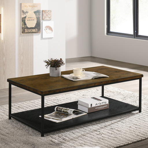 Garza Black Base Rectangular Coffee Table with Lower Storage Shelf