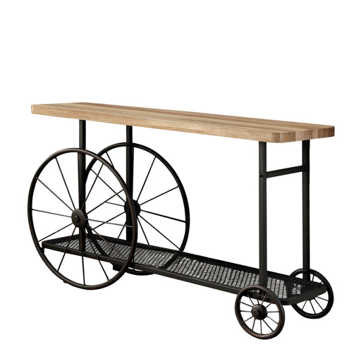 Castello Solid Wood and Sand Black Carriage Wheel Console Table
