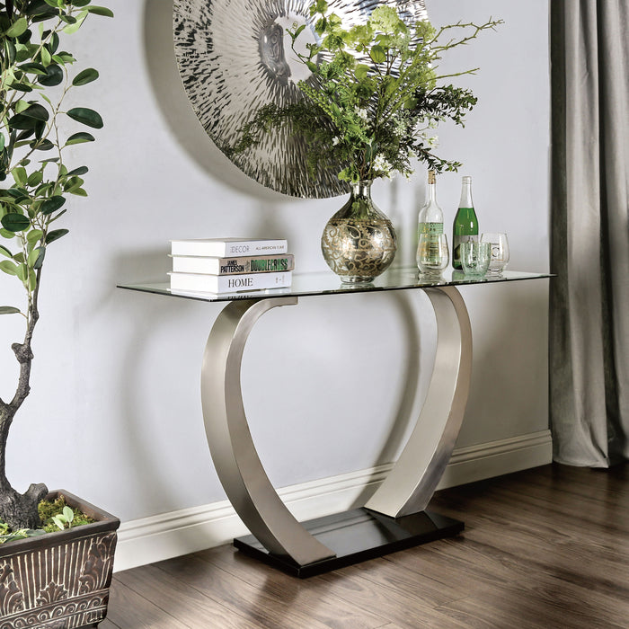 Roxo Chrome Finish Glass Top Console Table