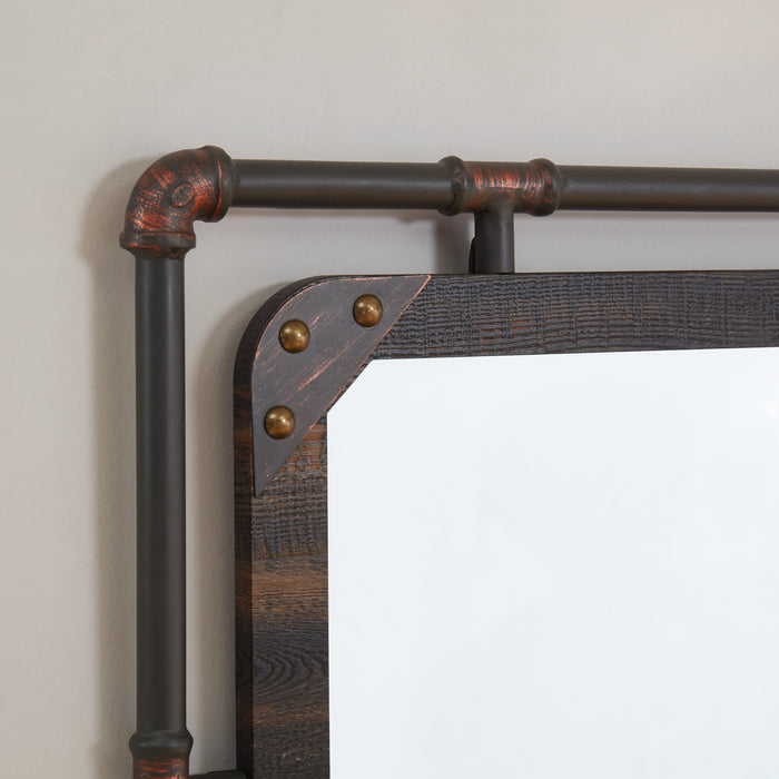 Dolen Antique Black Pipe Metal and Wood Frame Wall Mount Mirror