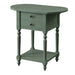  Angled left-facing antique teal one-drawer double drop-leaf side table on a white background
