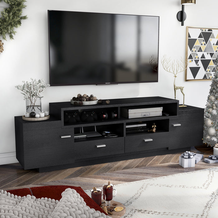 Cordelle Black 4-Door Cabinet 72-inch TV Stand with Rear Wire Access