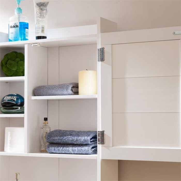 Hanson White Slatted 7-Shelf Compact Bathroom Storage Cabinet