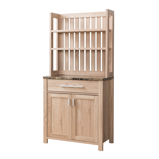 Dehaven Faux Brown Marble and Weathered Sand Slatted Bakers Rack
