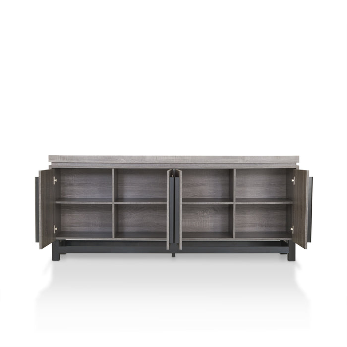 Octavia Distressed Grey and Black Lipped Top 8-Shelf Buffet Cabinet