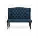 Front-facing ambrosia transitional blue nailhead trim fabric loveseat dining bench on a white background