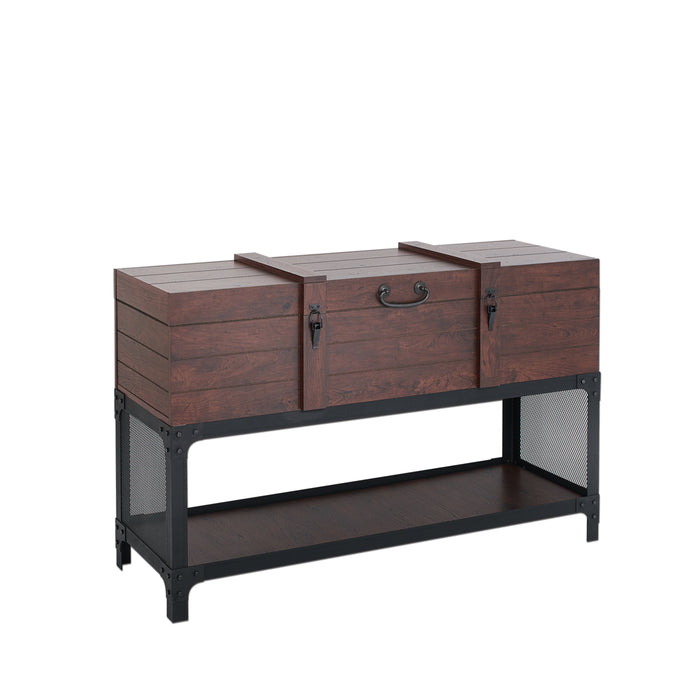 Tidal Vintage Walnut Storage Chest on Metal Entryway Console Table
