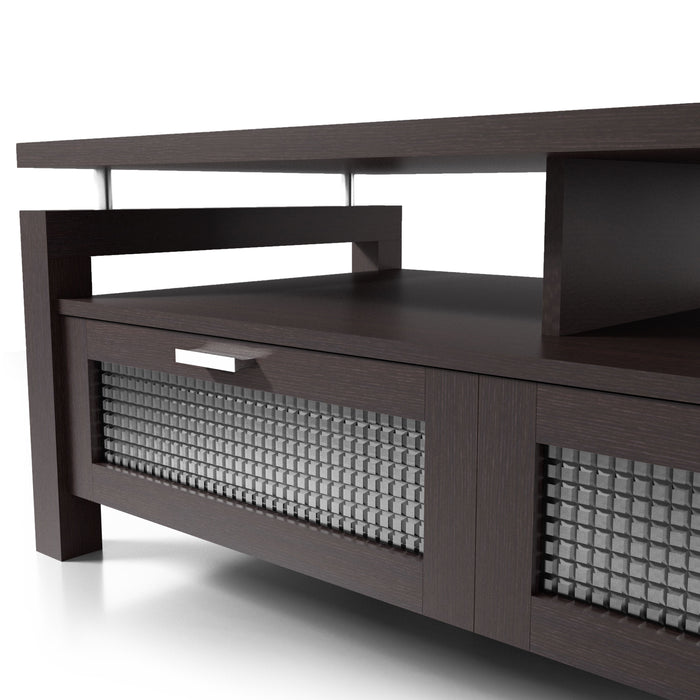 Castro Espresso and Frosted Pull-Down 2-Cabinet Storage Coffee Table