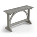Right-angled top view rustic vintage gray oak wood finish console table with arch braces on a white background
