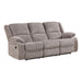 Right facing transitional plush grey manual sofa on a white background