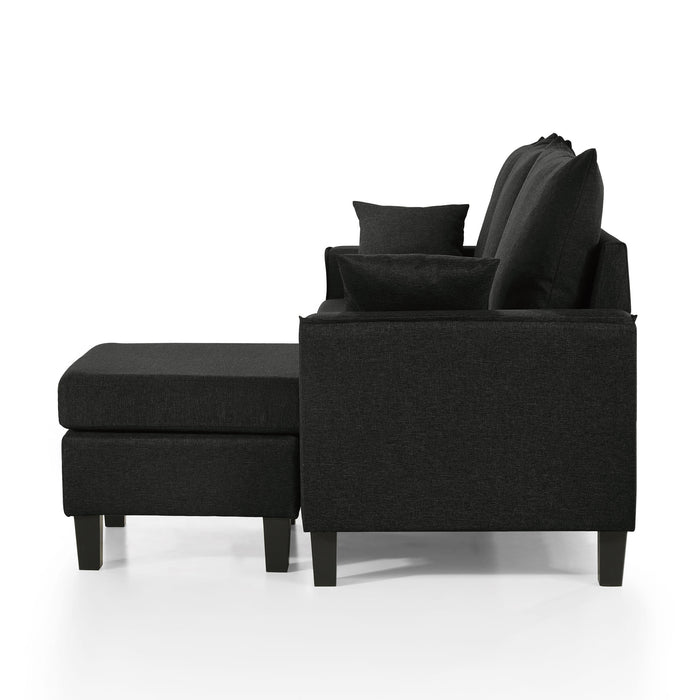 Front facing side view of a transitional black customizable sectional sofa on a white background