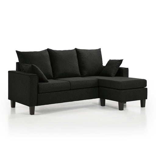 Right facing transitional black customizable sectional sofa on a white background