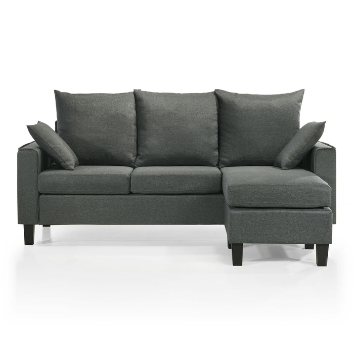 Front facing transitional dark grey customizable sectional sofa on a white background