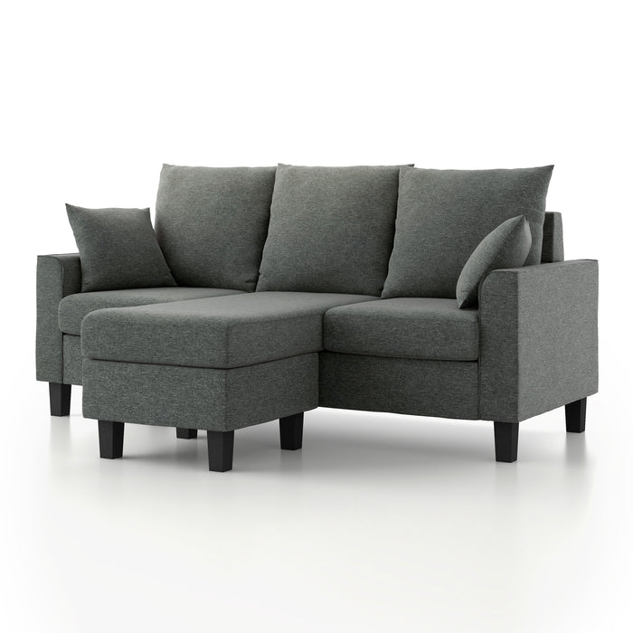 Left facing transitional dark grey customizable sectional sofa on a white background