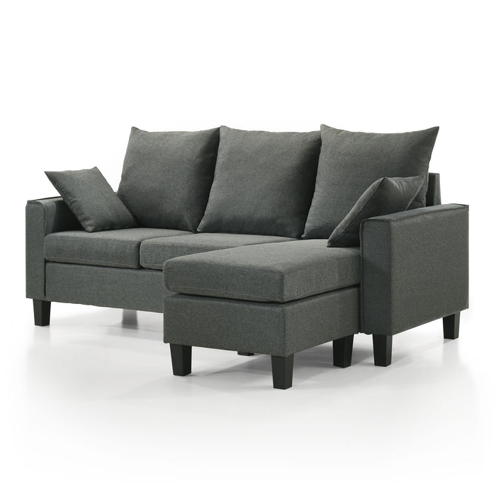 Left facing transitional dark grey customizable sectional sofa on a white background