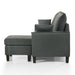 Front facing side view of a transitional dark grey customizable sectional sofa on a white background