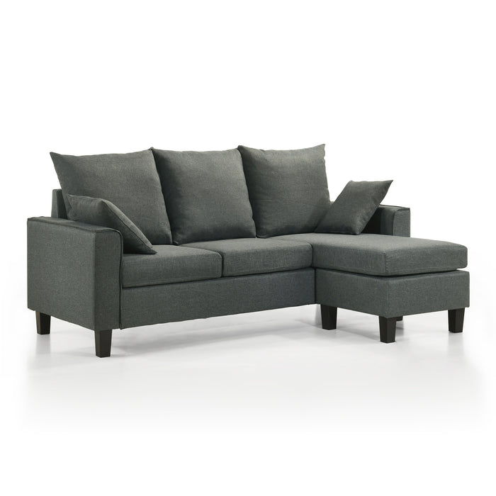 Right facing transitional dark grey customizable sectional sofa on a white background
