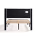 Front facing back view of a modern gray velvet textured headboard full platform bed on a white background