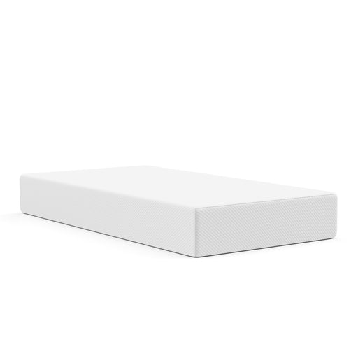 A white background image of a twin size mattress.