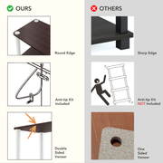 Informational image showcasing modular shelving unit with feature of stability