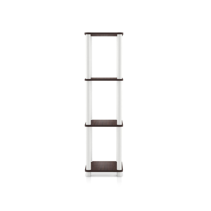 Left side facing of a three-shelf modular shelving unit on a white background