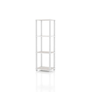 Left facing of a three-shelf modular shelving unit on a white background