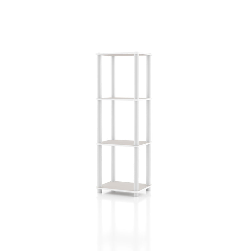 Left facing of a three-shelf modular shelving unit on a white background
