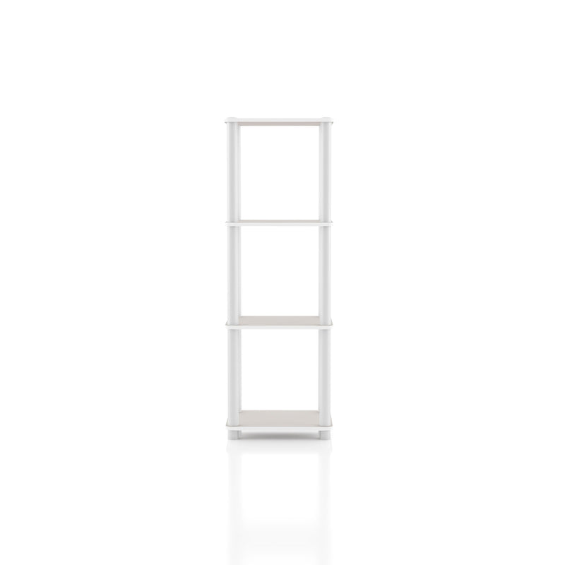 Front facing of a three-shelf modular shelving unit on a white background