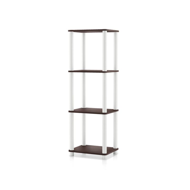 Left facing of a three-shelf modular shelving unit on a white background