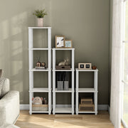 Front facing of three shelf modular shelving units in a room with accessories