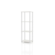 Left facing of a three-shelf modular shelving unit on a white background