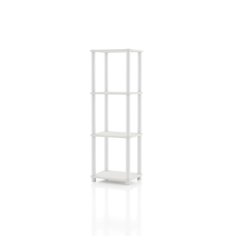 Left facing of a three-shelf modular shelving unit on a white background
