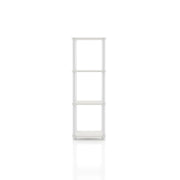 Front facing of a three-shelf modular shelving unit on a white background