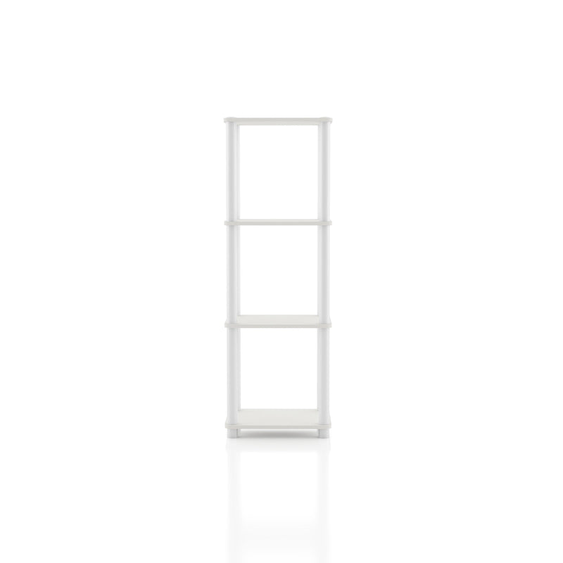 Front facing of a three-shelf modular shelving unit on a white background