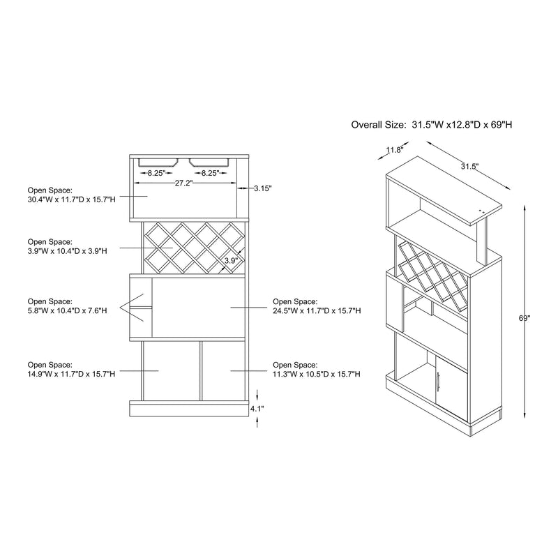 Billy Vintage Grey Oak 11-bottle Wine Bar 2-Piece Set