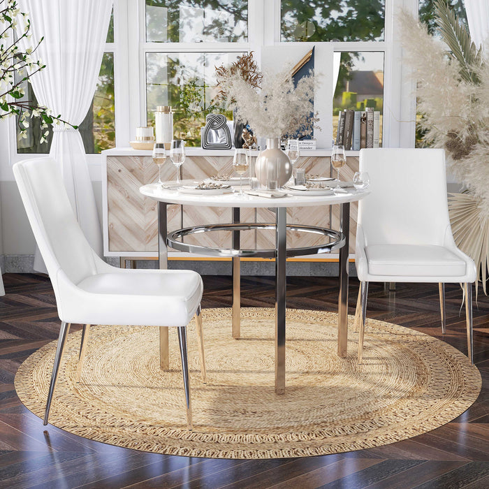 Rima Chrome & White Leatherette Upholstered Round 3-Piece Dining Set
