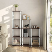 Front facing of three shelf modular shelving units in a room with accessories
