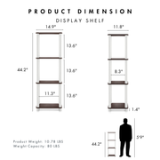 Dimensional image rendering of a three-shelf modular shelving unit that includes two views and dimensions