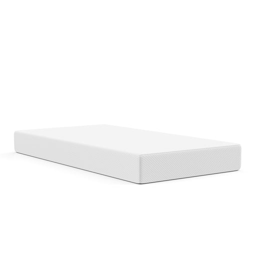 A white background image of a twin size mattress.