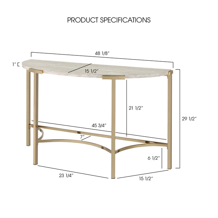 Upstreet Glam Champagne & Faux White Marble 48" Demilune Console Table