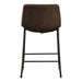Front facing single back view of a set of two contemporary brown chenille counter height stools with black bases on a white background