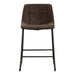 Front facing single view of a set of two contemporary brown chenille counter height stools with black bases on a white background
